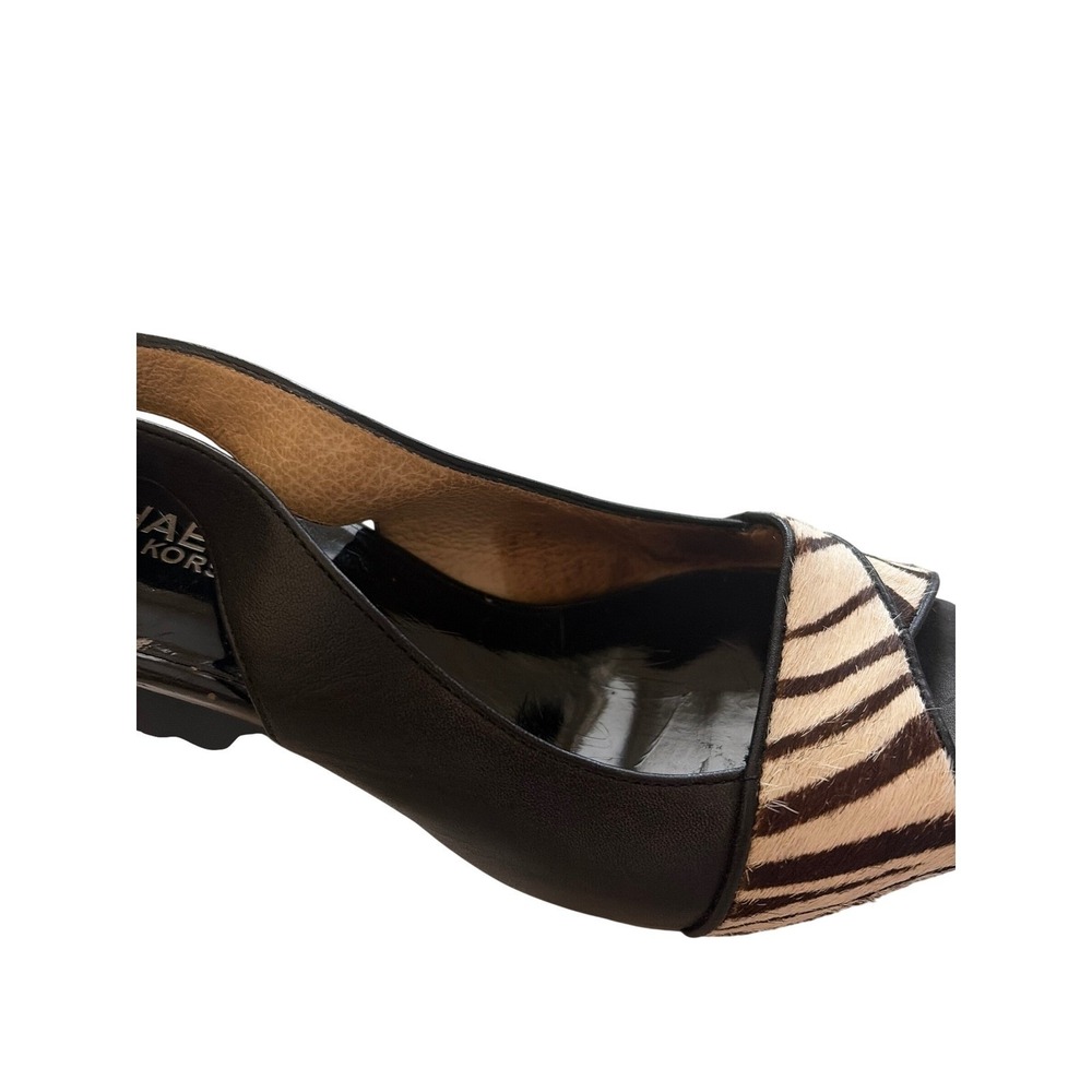 Platform Sandals Zebra Horsehair Y2K Michael Kors Womens 7M Black Slingback Heel - Picture 10 of 15
